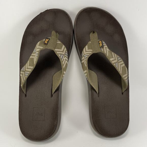Teva Voya Canvas Flip Flops Mens Size 9 Olive Green Sandals Beach Pool Comfort - Picture 5 of 9